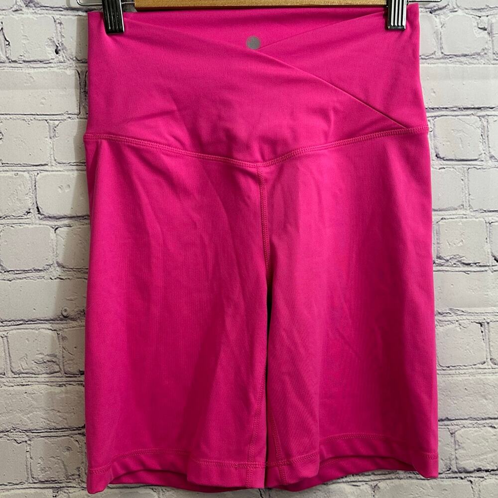 Yogalicious Lux Crossover 7" Biker Shorts Hot Pink Women's Small Workout Gym